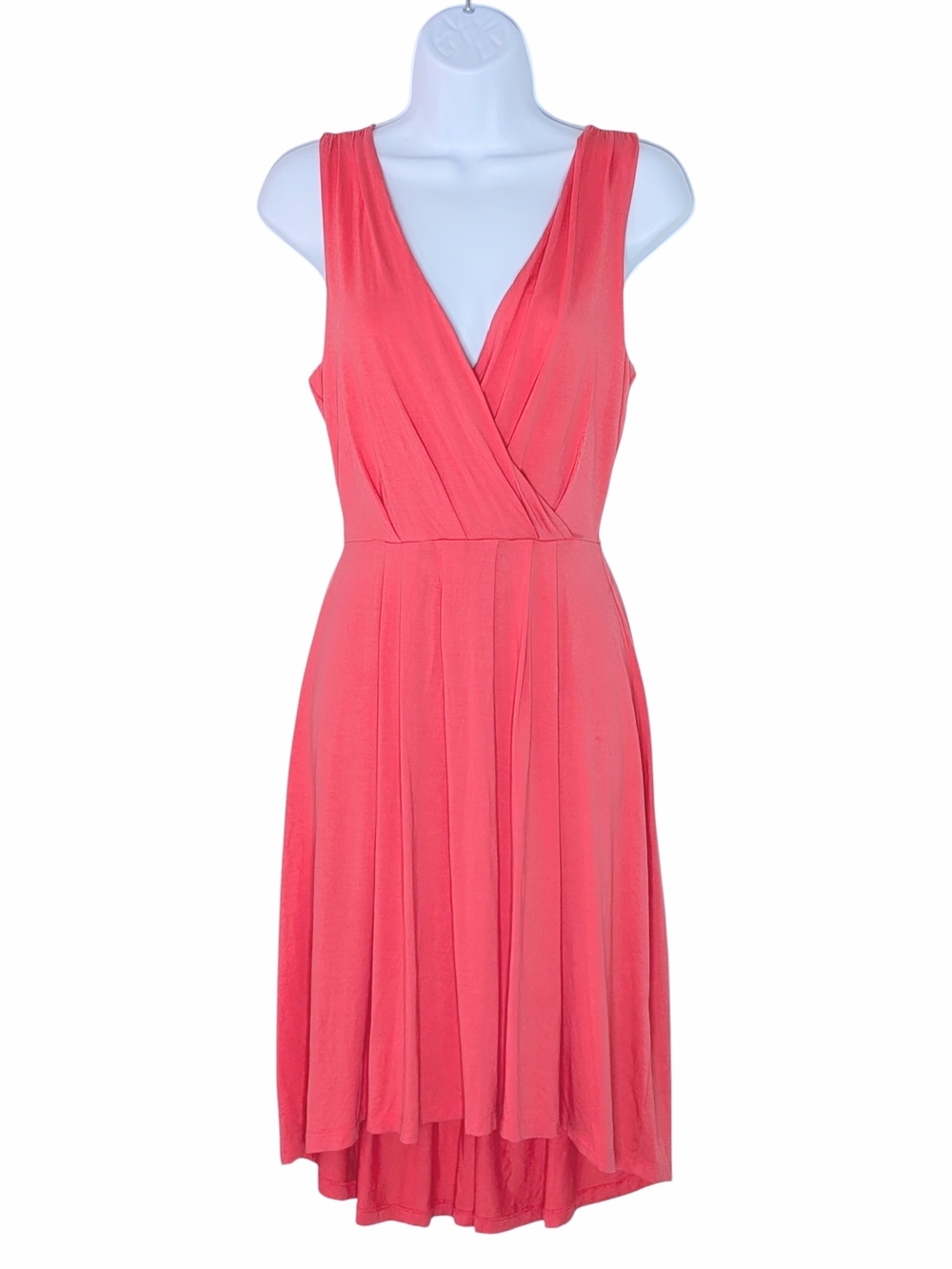 Cynthia Rowley  Sleeveless V-neck Pleated Surplice High-Low Dress- Coral